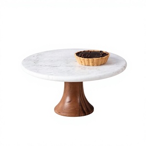 Modern Customizable Round Marble <b>Cake</b> <b>Stand</b> with Wood Base Handmade Dessert Display Pedestal Party Home hotel - Product Image 2