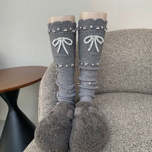 Calcetines <span class=keywords><strong>de</strong></span> botín gruesos <span class=keywords><strong>de</strong></span> punto cálidos <span class=keywords><strong>de</strong></span> invierno con lentejuelas y perlas hechos a mano para <span class=keywords><strong>mujer</strong></span>, calentadores <span class=keywords><strong>de</strong></span> <span class=keywords><strong>piernas</strong></span>, calcetines apilados holgados para <span class=keywords><strong>mujer</strong></span> - Product Image 6