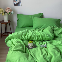Parure de lit 4 pièces en coton pur teint réactif, style INS, couleur unie, housse de couette simple et linge de lit