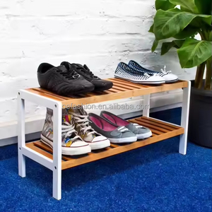 <span class=keywords><strong>Scarpiera</strong></span> in bambù <span class=keywords><strong>a</strong></span> 2 livelli con cornice bianca in legno - Product Image 4