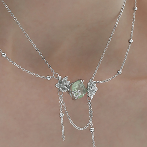 Collana con Pendente a Fiore in Zircone, Doppia Catena a Strati con <span class=keywords><strong>Rosario</strong></span>, <span class=keywords><strong>Gioielli</strong></span> Personalizzati in <span class=keywords><strong>Argento</strong></span> Sterling 925 per Donna, Vendita all'Ingrosso - Product Image 5