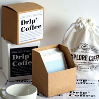 Boîte d'emballage alimentaire pour café filtre, personnalisable, en papier kraft, avec découpe, matériaux recyclés, impression UV, carrée