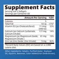Marque privée, 60 capsules sans gluten, nutriments essentiels, stimulant immunitaire, calcium, magnésium, zinc, contient de la vitamine D3