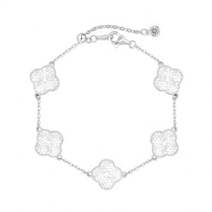 Dylam Jewelry S925 Silver Fine Fashion Link Chain Multiple Crushed Iced Surface Lucky <b>Clover</b> Pendant 5A CZ Tail Pendant <b>Bracelet</b> - Product Image 1