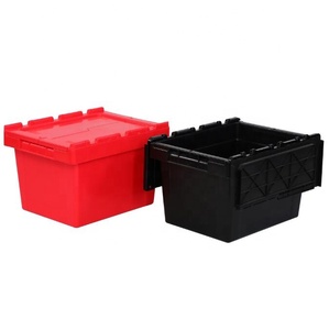 Warehouse Plastic Moving Crate Stackable Storage Attached Lid Containers Plastic Tote Turnover Box for transport and delivery