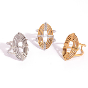 Bague de fiançailles géométrique simple, anneaux doubles uniques, vintage, résistants à l'eau et plaqués or inoxydable, bijoux ALN2512672 - Product Image 5