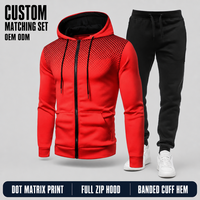 Survêtements pour hommes personnalisés rouges de qualité supérieure, imprimé à pois, haute qualité, à capuche, fermeture éclair intégrale, poches sur les épaules, poignets côtelés, pour le sport et les loisirs