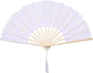 Abanico de Mano de Encaje Hecho a Mano 100% Algodón, 27cm, 13 Colores a Elegir, Estilo Hada con Bambú Tallado, para Decoración Navideña, Venta al Por Mayor - Product Image 2