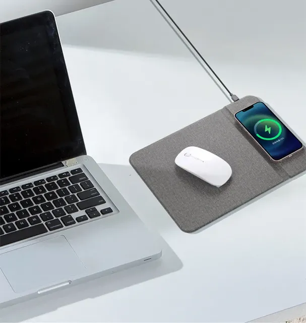Mouse Pad WIth Qi Wireless Charging PAD for Xiaomi Iphone Samsung Galaxy Huawei Type USB C Phones Holder 2 in 1 PU Leather Mat