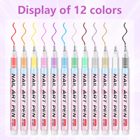 Ensemble de 12 stylos pour nail art, pointe fine de 0,5 mm, marqueurs pour dessin - Séchage rapide, imperméables, kit de nail art DIY pour débutants