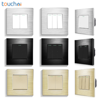 Interrupteur à bouton-poussoir Touchmi 1/2/3 voies avec indicateur LED, cadre en aluminium noir, interrupteur mural