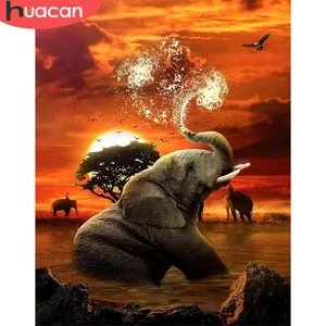 HUACAN तेल चित्रकला कैनवास पर संख्या पशु हाथी किट ड्राइंग द्वारा DIY फोटो कस्टम सूर्यास्त HandPainted करने के लिए उपहार