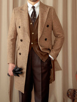 Manteau d'hiver en laine à double boutonnage pour hommes, manteau long formel avec décoration de boutons, veste épaisse de grande taille pour hommes