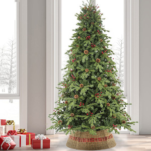 Straw Rope Woven Christmas Tree Skirt With Plaid Trim Handmade Durable Tree Base Decoration - Product Image 4