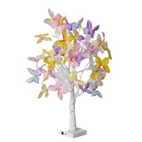 Arbre en plastique blanc LED avec papillons colorés, lumières d'arbre, décorations de Noël
