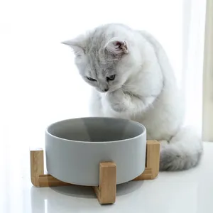 Eco Friendly Portable Luxury Pet Bowls Elevated Travel Food Ceramic Pet Bowls With Wooden Stand
