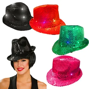 男女通用发光发光二极管闪烁发光亮片派对帽爵士帽生日派对表演舞蹈婚礼帽