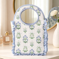 Sac fourre-tout matelassé personnalisé à imprimé floral avec volants et rayures, poignée circulaire portable, pochette d'épaule pour rangement quotidien – Vente en gros