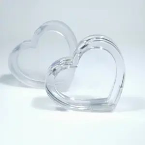 Heart shape blush OEM packaging empty plastic compact case popular makeup unique design creative pressd transparent compact case