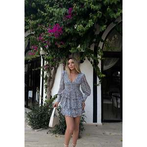 Vestido de Fiesta Formal Elegante Azul Floral con Cintura Imperio, Talla Grande XL, Largo hasta el Suelo, para Club, Día de San Valentín, Suministro ODM - Product Image 2