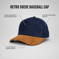 Casquette de baseball bicolore à 5 panneaux en tissu texturé avec visière en daim, ajustable, pour sports de plein air (vente en gros)