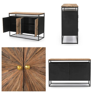 Industrial Wagon Wood <b>Sideboard</b> Cabinet with Black Metal Coating Mild Steel Frame Natural Wood Finish <b>Storage</b> Console for Home - Product Image 5