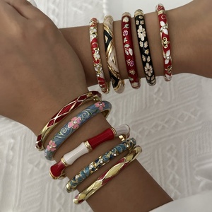 New Elegant Enamel Glaze Flower Texture Italian Charms Christian Unisex <b>Retro</b> Gold Plated Trendy Floral Bangle <b>Gift</b> Jewelry - Product Image 2