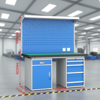 Plan de travail modulaire ESD avec tiroirs et support OBM, capacité de charge 300 kg, dimensions personnalisables pour atelier, mécaniciens, garage