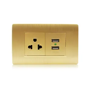 118 Type Multifunction US 3 Pin Receptacle Outlet Socket With Double USB 2.1A Gold PC Panel Wall Socket