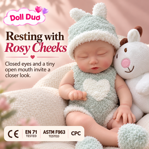 DollDuo Custom 13 inch Silicone <b>Reborn</b> Baby <b>Doll</b> Sleeping Newborn Mint Green Outfit Hand Painted Holiday Gift for Children - Product Image 1