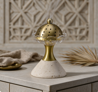 Brûleur à Oud Arabe Vintage Mabkhara Poli à la Main avec Base en Laiton et Travertin, Artisanat Minimaliste Wabi Sabi pour Décoration d'Intérieur