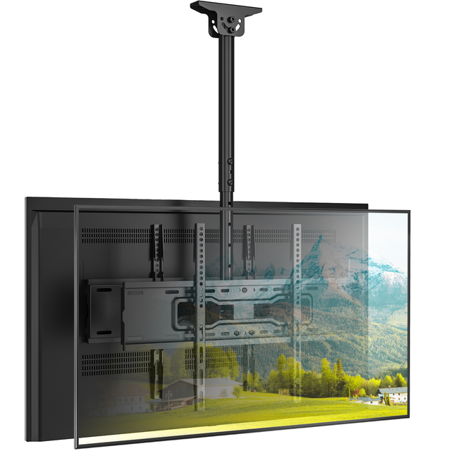 Heavy Duty Dual Ceiling TV Mount for Two 32-75" TVs/VESA 600x400mm (40kgsx2), with 360° Swivel, 5° to 20° Tilt, Base Angle ±60°