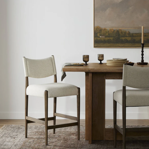 Jayla Counter <b>Stool</b> Linen, Cotton, Polyester, and Oak NATURAL BROWN , WHITE Durable High Bar <b>Stool</b> for Home Bar & <b>Dining</b> Room - Product Image 1