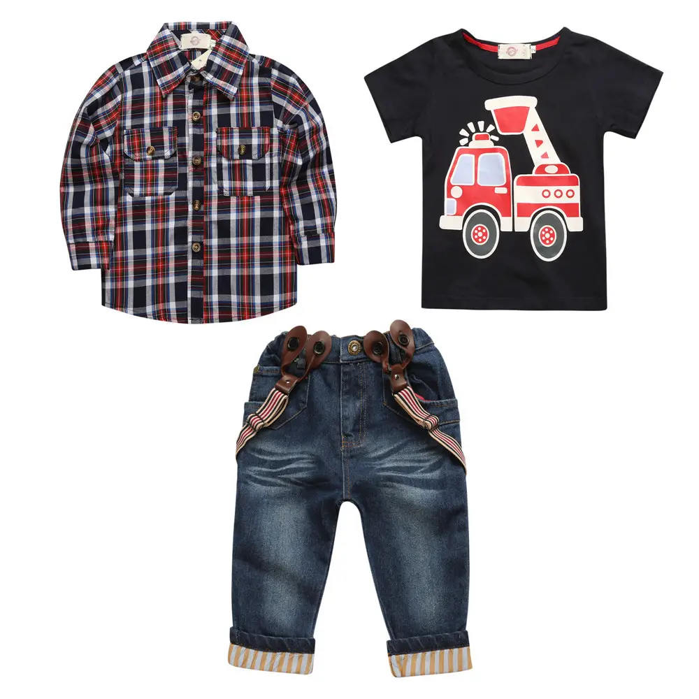 Europe et états-unis printemps et automne T-shirt jean trois ensembles garçon vêtements pour enfants de 2 ans à 7 ans Cl