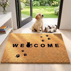 Tapis d'entrée Vast Ocean Welcome, imitation fibre de coco, antidérapant, pour intérieur, avec motif de chat mignon - Product Image 4
