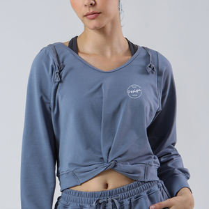 Jersey de diseño cruzado de alta calidad a granel Yoga Gym Slim Fitness sin capucha gráfico personalizado muestra gratis Sudadera con capucha - Product Image 5
