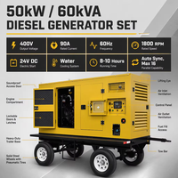 Generator Diesel Mobile Trailer 50kW Silent Towable, Genset 60 KVA 480V Berpendingin Air, Start Otomatis/Remote, ATS, Pasokan Pabrik