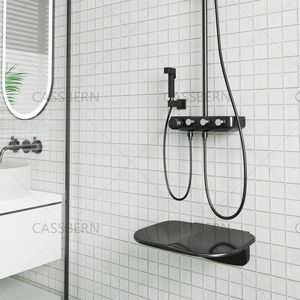 Banc de douche <span class=keywords><strong>mural</strong></span> rabattable, finition noir mat, gain de place, siège <span class=keywords><strong>pliable</strong></span>, supporte jusqu'à 200 kg (440 lb) - Product Image 5