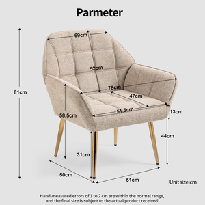 <span class=keywords><strong>Fauteuil</strong></span> individuel moderne capitonné avec pieds en métal doré, revêtement en tissu <span class=keywords><strong>beige</strong></span>, pour salon ou salle de séjour - Product Image 4
