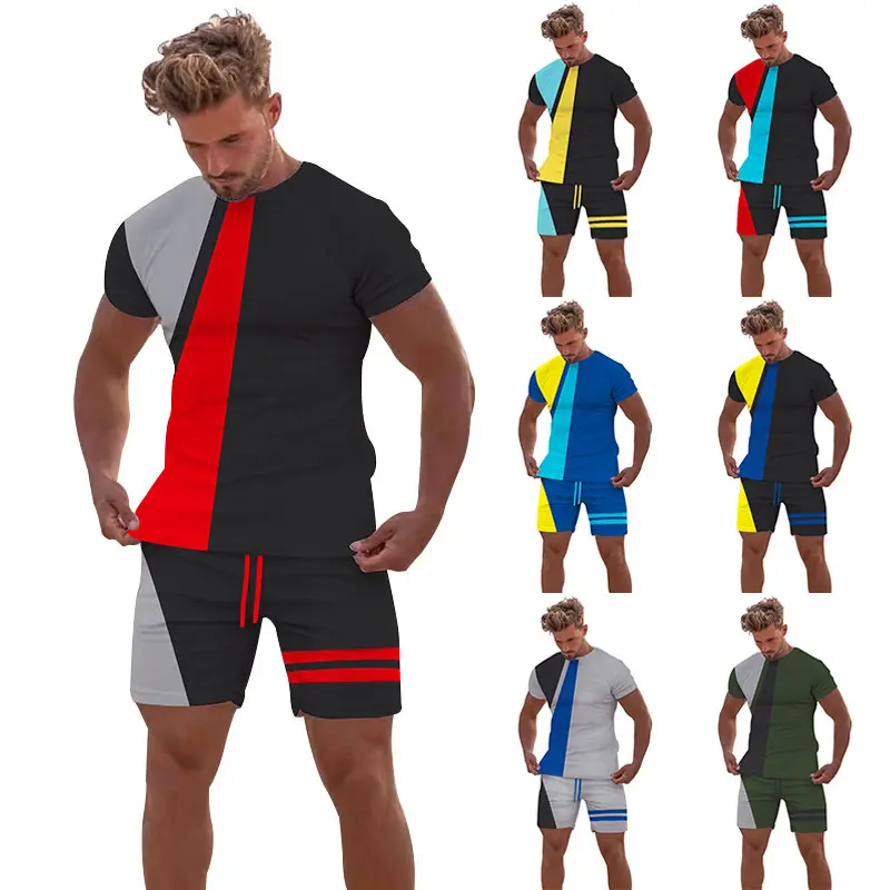 Assorted color fashion mens shorts set summer shorts and t shirt 2 piece set men