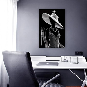 <span class=keywords><strong>Tableau</strong></span> mural moderne de luxe <span class=keywords><strong>noir</strong></span> <span class=keywords><strong>et</strong></span> <span class=keywords><strong>blanc</strong></span> avec perles, représentant une dame élégante, idéal pour la décoration de hôtels, villas, halls d'entrée <span class=keywords><strong>et</strong></span> salons. - Product Image 2