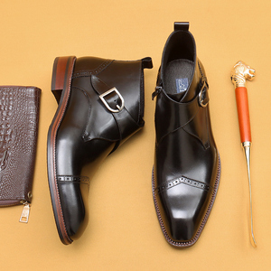 Bottines en cuir de vachette pour homme, fermeture éclair, style britannique, luxe léger, bottes en cuir véritable - Product Image 5