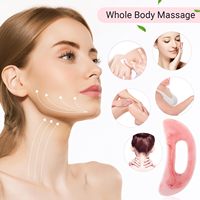Ensemble de 5 outils de massage facial Gua Sha personnalisés OEM, en résine de jade rose, avec support de massage facial, fabriqué au Guangdong, support technique en ligne