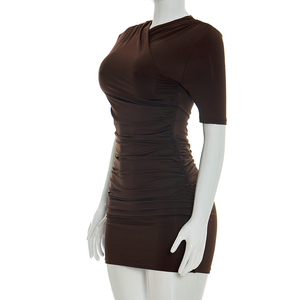 Viviblook Y26DS080 Robes d'été décontractées pour femmes Nouvelle robe moulante plissée à manches courtes pour femmes - Product Image 3