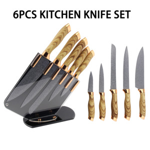 <span class=keywords><strong>Juego</strong></span> <span class=keywords><strong>de</strong></span> <span class=keywords><strong>cuchillos</strong></span> <span class=keywords><strong>de</strong></span> chef dorados <span class=keywords><strong>de</strong></span> alta calidad con soporte acrílico para regalo, 6 uds. - Product Image 2