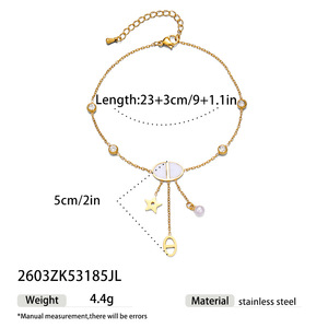 Chaîne <span class=keywords><strong>de</strong></span> <span class=keywords><strong>cheville</strong></span> dorée pour l'été, en acier inoxydable inaltérable, avec breloques papillon, étoile et perle, à plusieurs rangs, vente en gros - Product Image 6