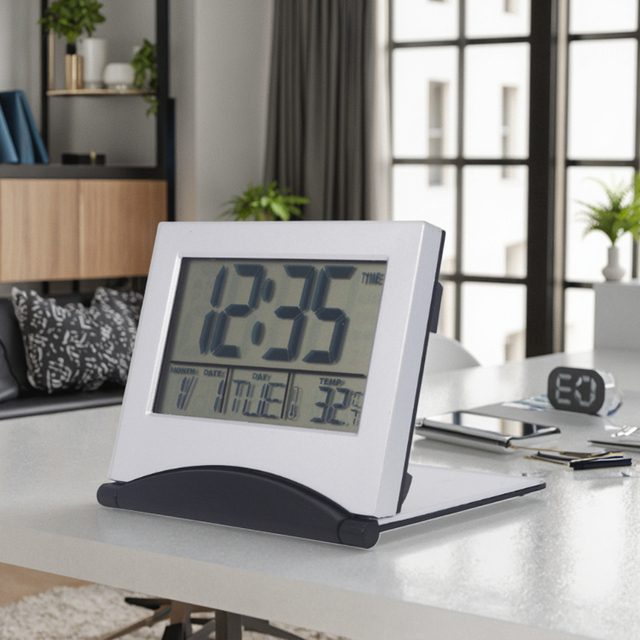 Small Size Folding LCD Desktop Clock Digital Calendar Display Table Desk Clock