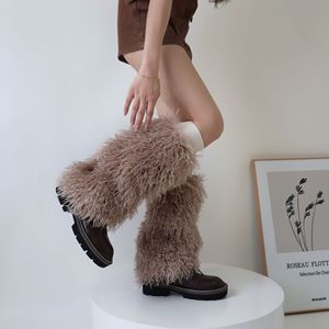 Da <span class=keywords><strong>donna</strong></span> a ginocchio alto con maniche a stivale pelose stile invernale scaldamuscoli in pelliccia sintetica da <span class=keywords><strong>donna</strong></span> per adulti scaldamuscoli moda accessori - Product Image 6