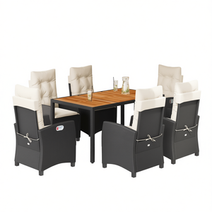 Set da Pranzo da Giardino in Rattan Bianco Crema e Nero, 6 Posti, Arredamento da Esterno Resistente alle Intemperie, Design Contemporaneo - Product Image 1
