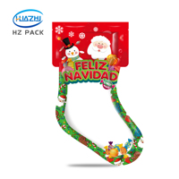 Pochette OEM laminée découpée à l'emporte-pièce pour emballage de bonbons et snacks, sac cadeau auto-scellant en forme de dessin animé de Noël pour bonbons et fruits secs